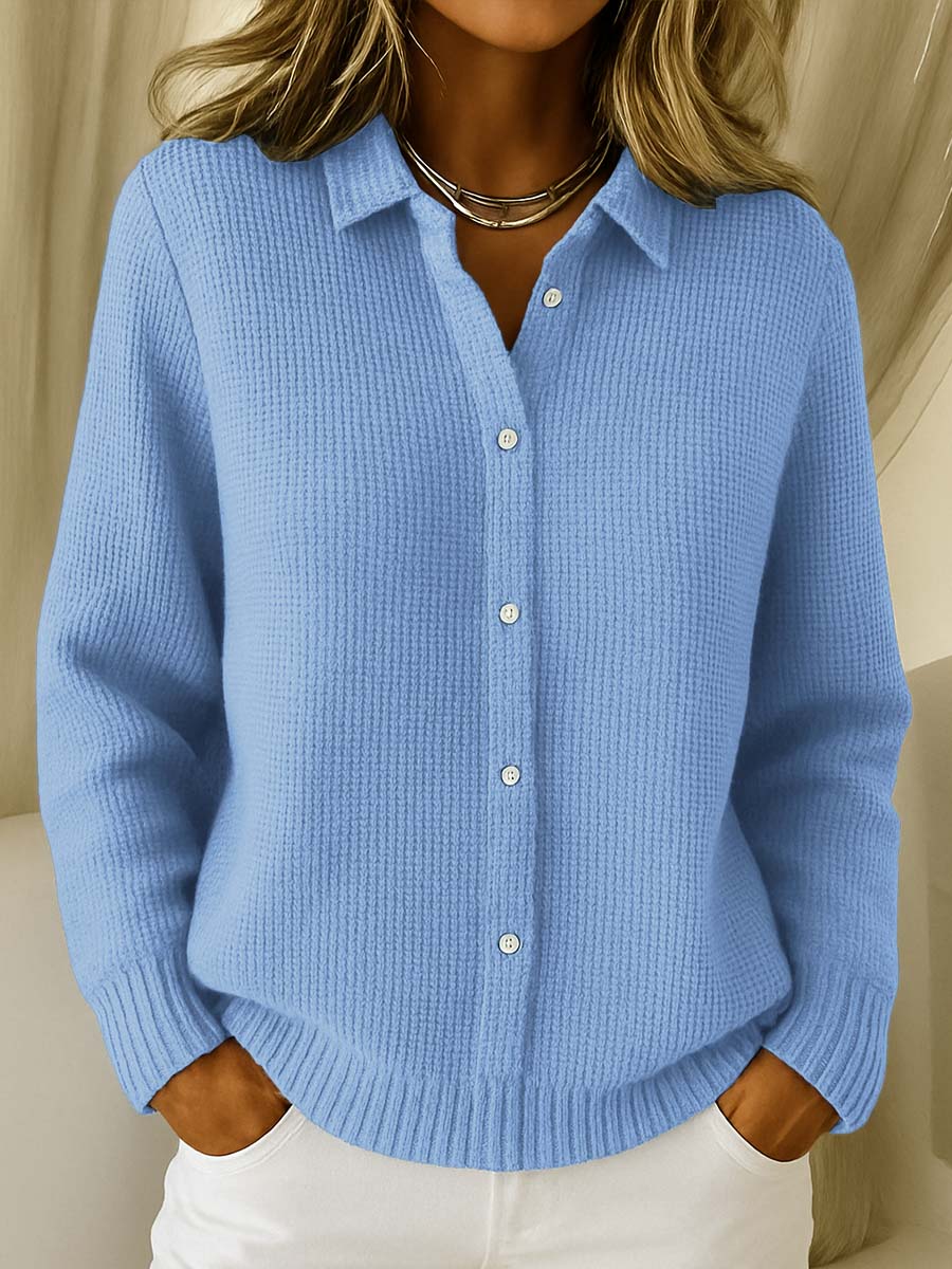 Women's Collared Button-Front Sweater – Classic Knit Cardigan Top