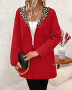 Women's Reversible Coat – Solid and Leopard Print Two-in-One Jacket