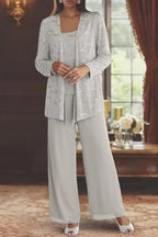 Harriet | Women Sequin Lace Three Piece Wide Leg Trouser Suit