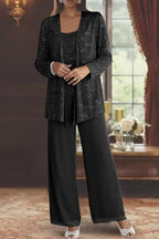 Harriet | Women Sequin Lace Three Piece Wide Leg Trouser Suit