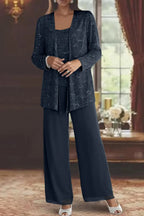 Harriet | Women Sequin Lace Three Piece Wide Leg Trouser Suit