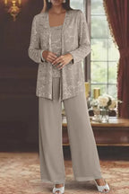 Harriet | Women Sequin Lace Three Piece Wide Leg Trouser Suit