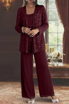 Harriet | Women Sequin Lace Three Piece Wide Leg Trouser Suit