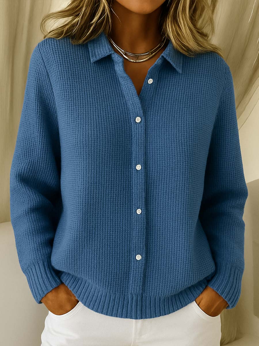 Women's Collared Button-Front Sweater – Classic Knit Cardigan Top