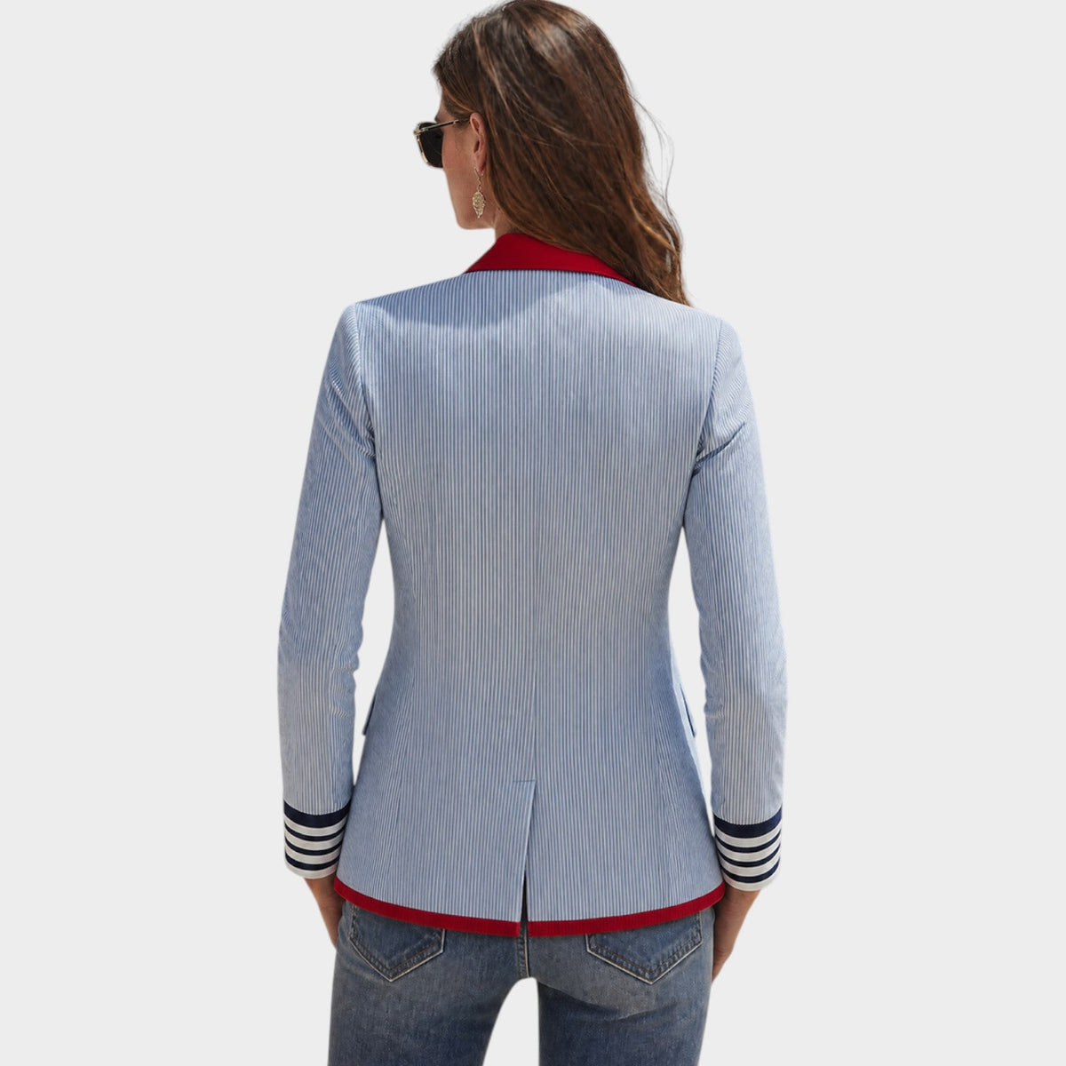 Nina | Women Pinstripe Contrast Trim Tailored Blazer