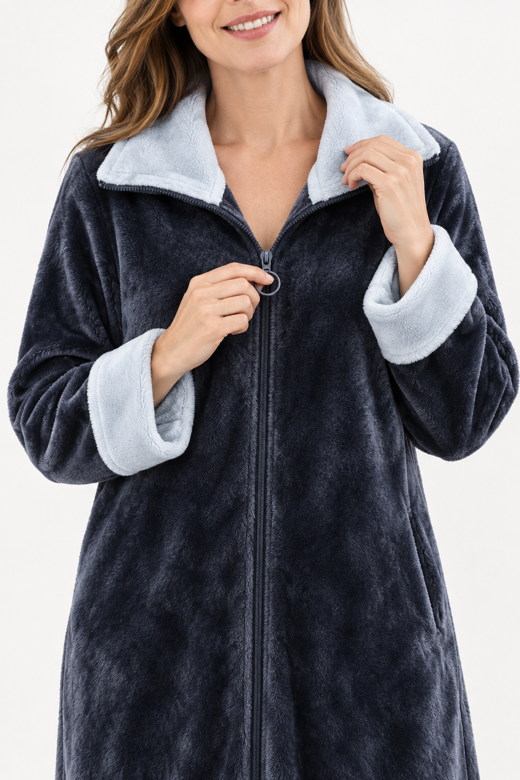 Gwen | Women Long Zip Front Flannel Fleece Robe