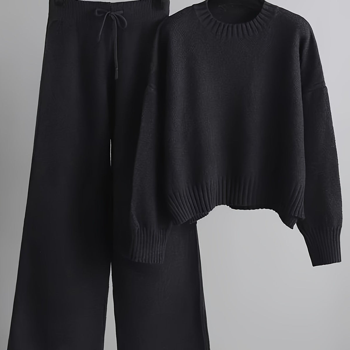 Women's Ribbed Knit Sweater and Wide-Leg Pants Set – Two-Piece Lounge Outfit