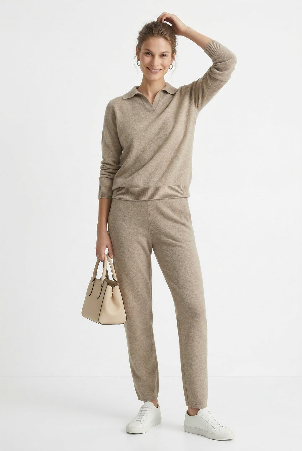 Adeline | Women Polo Collar Knit Sweater and Harem Pants Two Piece Set