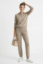 Adeline | Women Polo Collar Knit Sweater and Harem Pants Two Piece Set