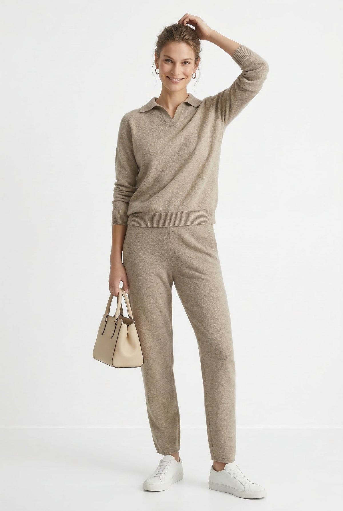 Adeline | Women Polo Collar Knit Sweater and Harem Pants Two Piece Set