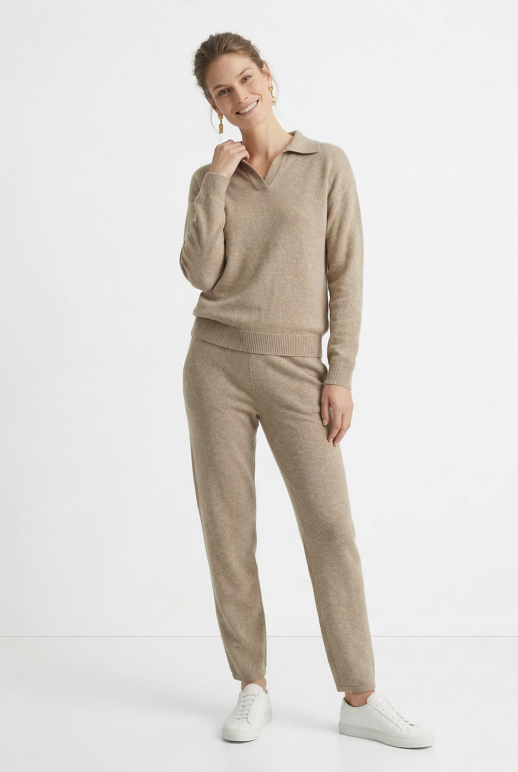 Adeline | Women Polo Collar Knit Sweater and Harem Pants Two Piece Set