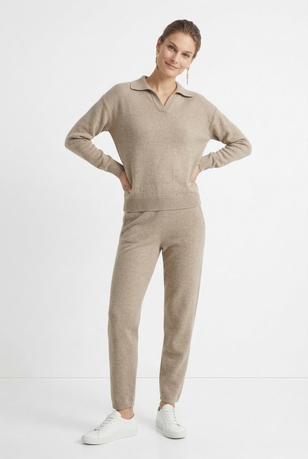 Adeline | Women Polo Collar Knit Sweater and Harem Pants Two Piece Set