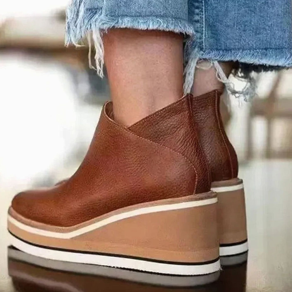 Women's Platform Wedge Chelsea Boots – Faux Leather Slip-On Ankle Boots