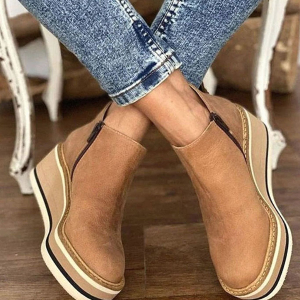 Women's Platform Wedge Chelsea Boots – Faux Leather Slip-On Ankle Boots