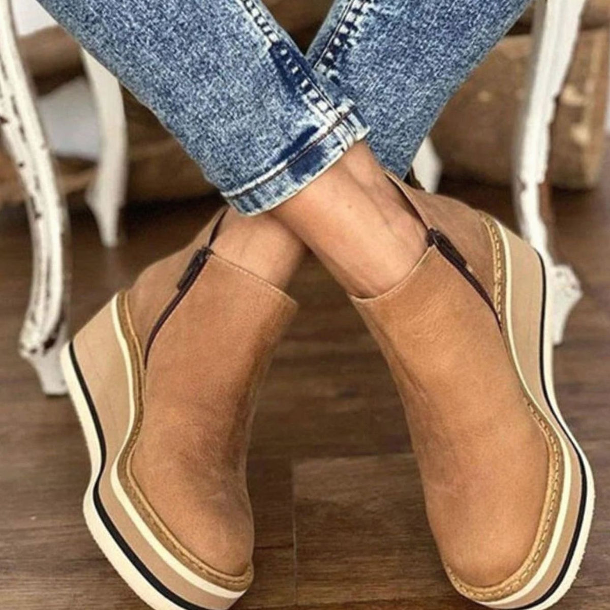 Women's Platform Wedge Chelsea Boots – Faux Leather Slip-On Ankle Boots