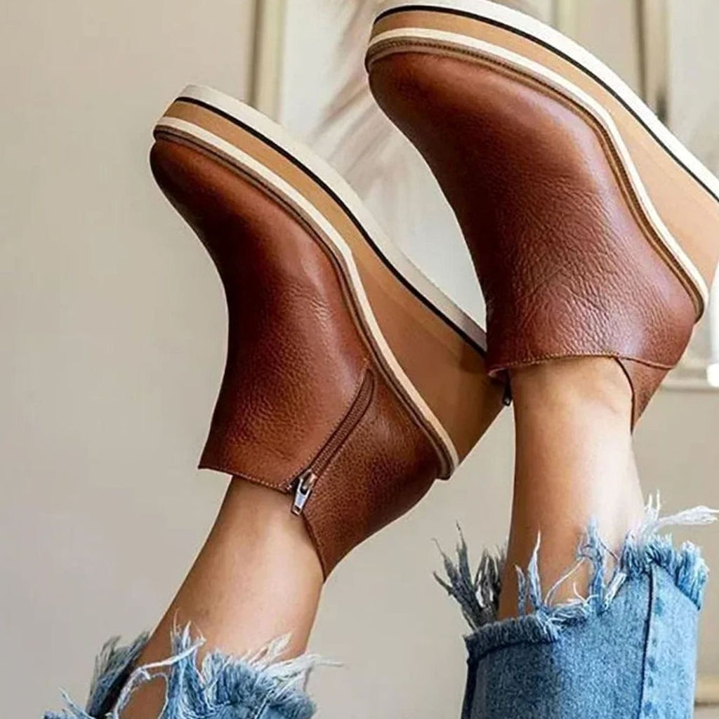 Women's Platform Wedge Chelsea Boots – Faux Leather Slip-On Ankle Boots