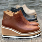 Women's Platform Wedge Chelsea Boots – Faux Leather Slip-On Ankle Boots
