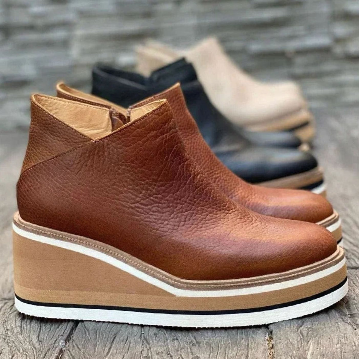 Women's Platform Wedge Chelsea Boots – Faux Leather Slip-On Ankle Boots