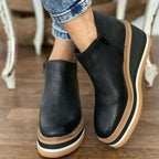 Women's Platform Wedge Chelsea Boots – Faux Leather Slip-On Ankle Boots
