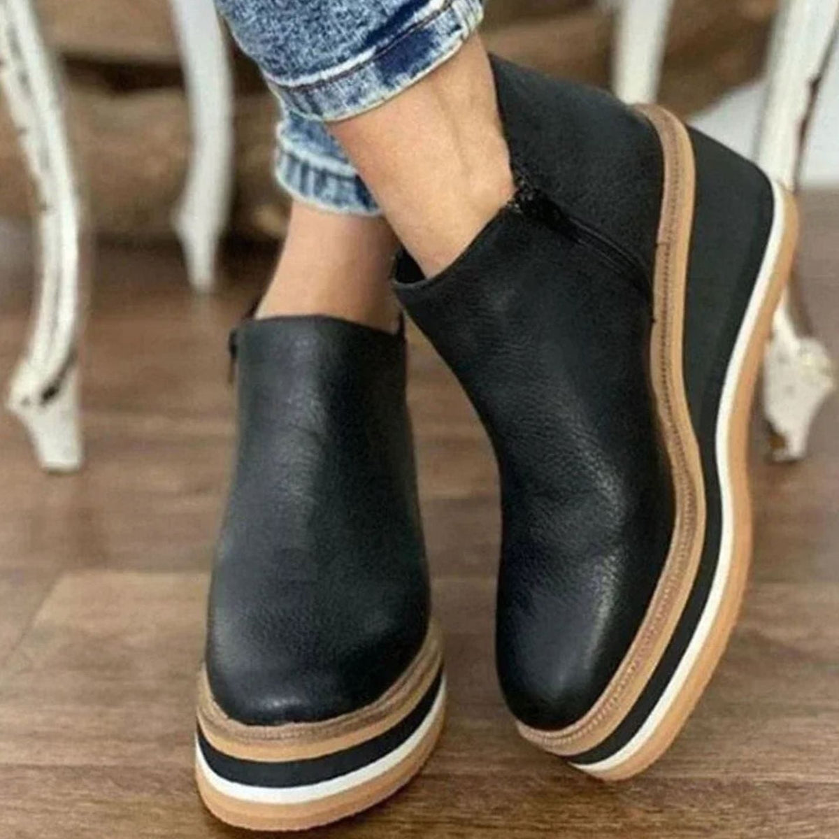 Women's Platform Wedge Chelsea Boots – Faux Leather Slip-On Ankle Boots