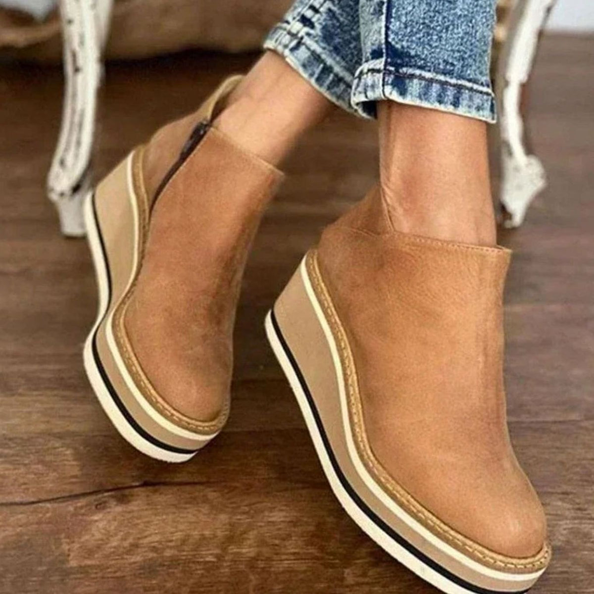 Women's Platform Wedge Chelsea Boots – Faux Leather Slip-On Ankle Boots