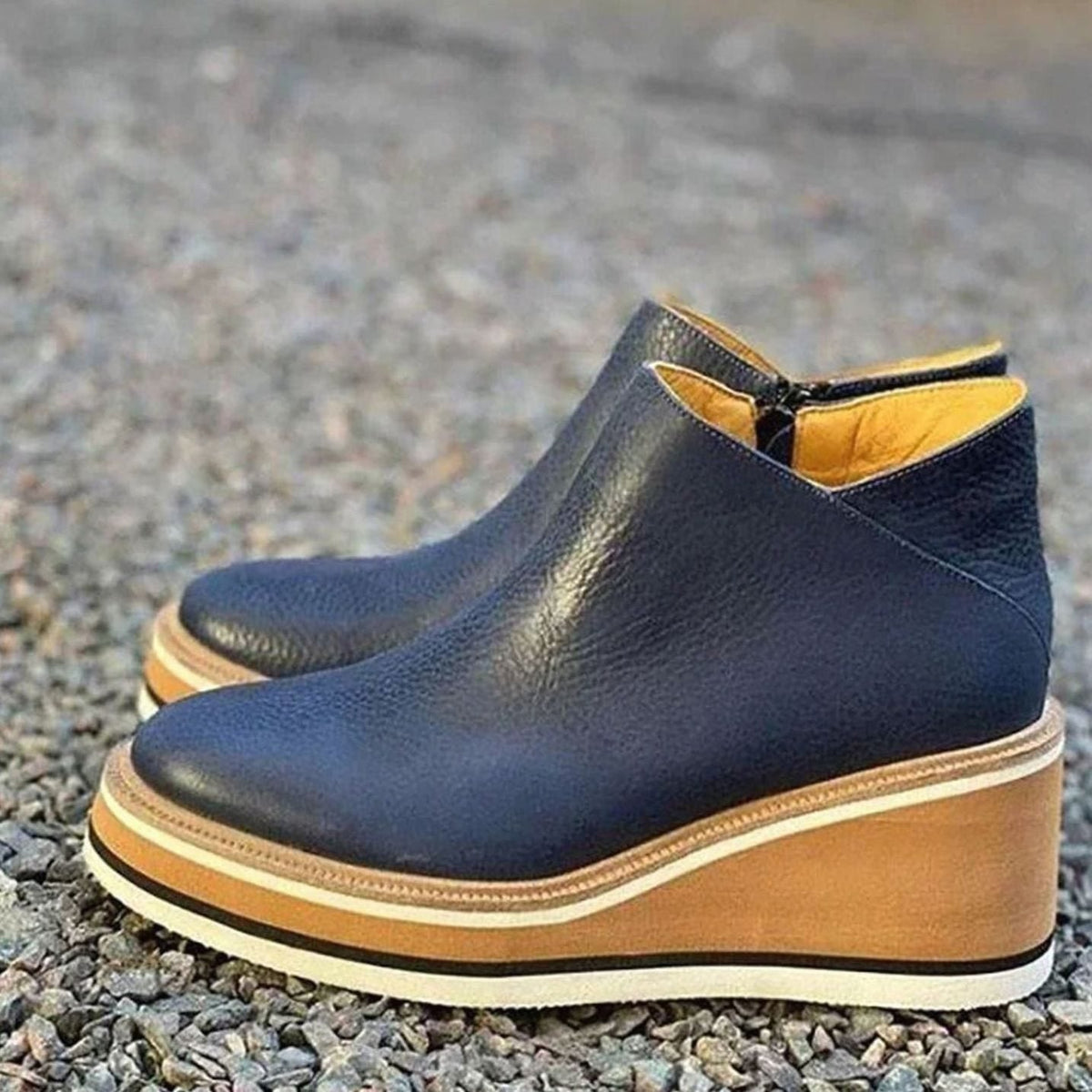 Women's Platform Wedge Chelsea Boots – Faux Leather Slip-On Ankle Boots