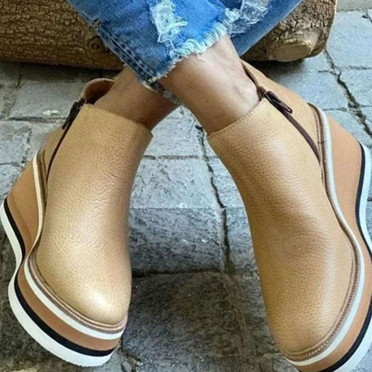 Women's Platform Wedge Chelsea Boots – Faux Leather Slip-On Ankle Boots
