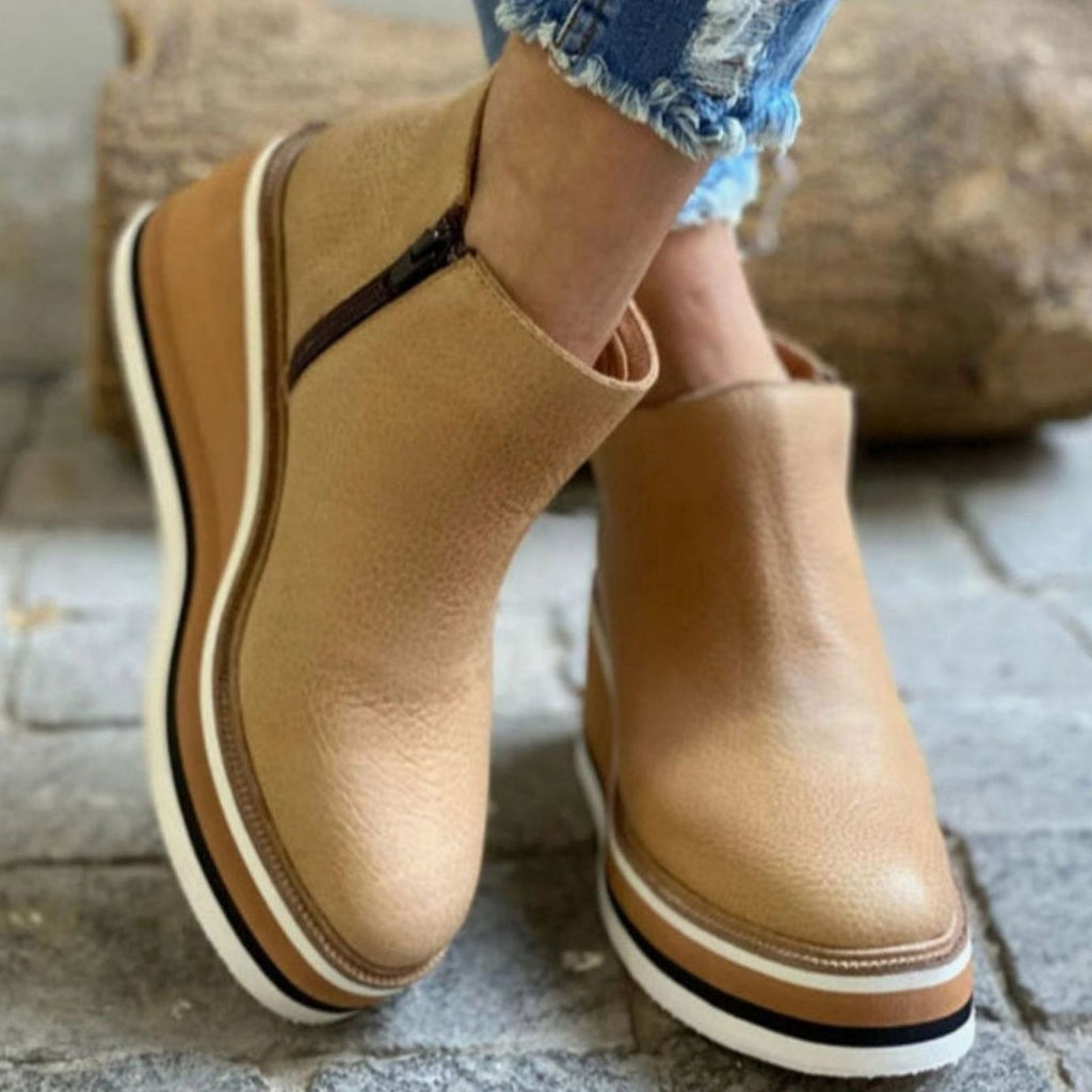 Women's Platform Wedge Chelsea Boots – Faux Leather Slip-On Ankle Boots