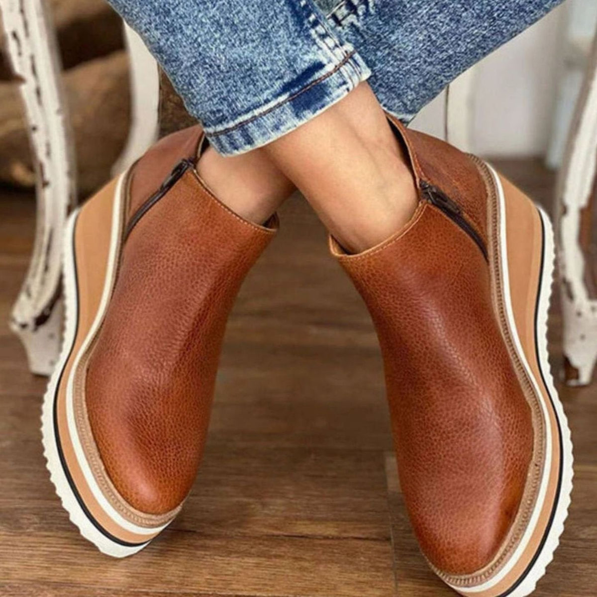 Women's Platform Wedge Chelsea Boots – Faux Leather Slip-On Ankle Boots