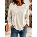 Women's Crew Neck Tunic - Long Sleeve Sweater Dress with Fringe Details