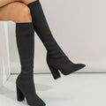 Women's Knit Sock Boots – Knee-High Block Heel Pointed Toe Boots
