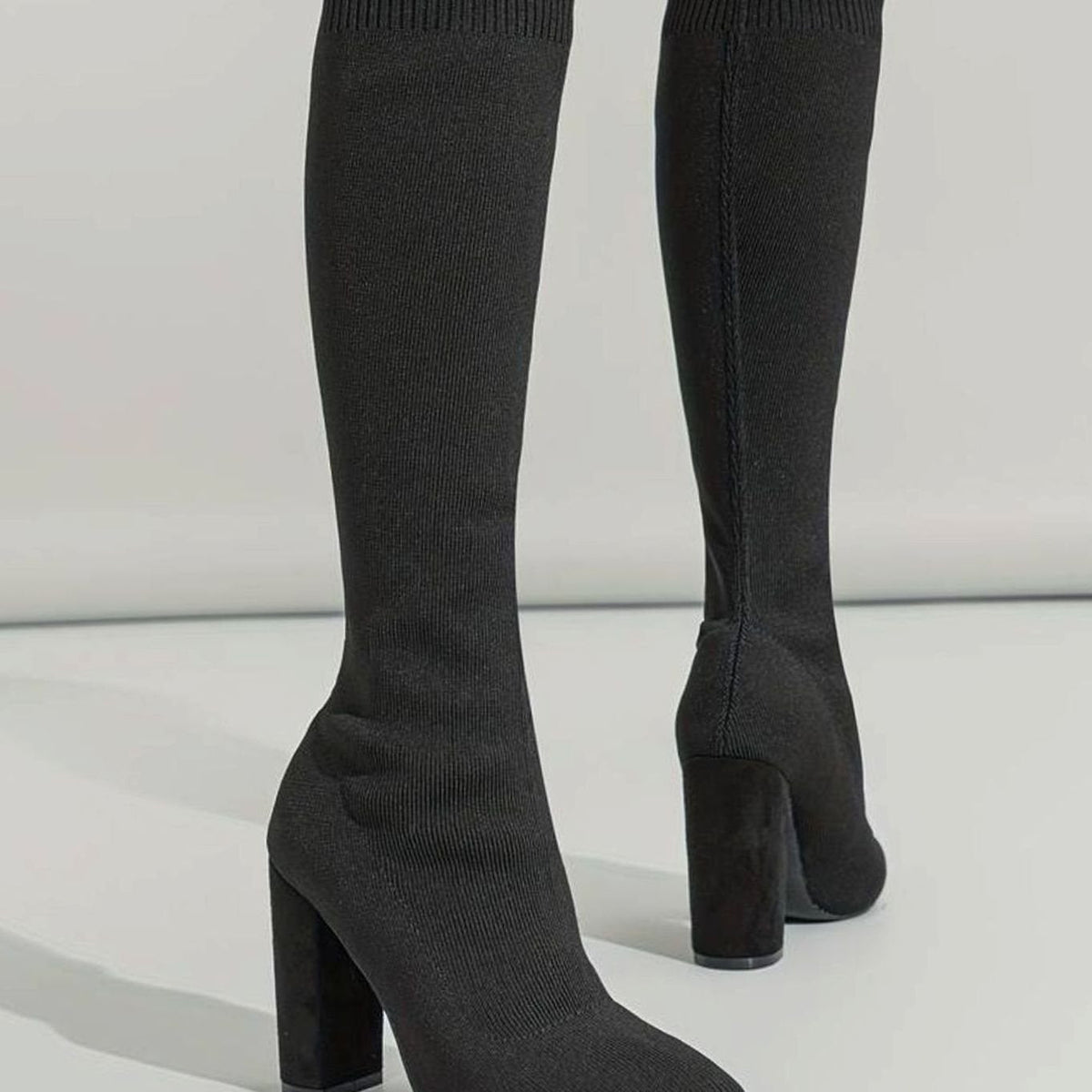 Women's Knit Sock Boots – Knee-High Block Heel Pointed Toe Boots