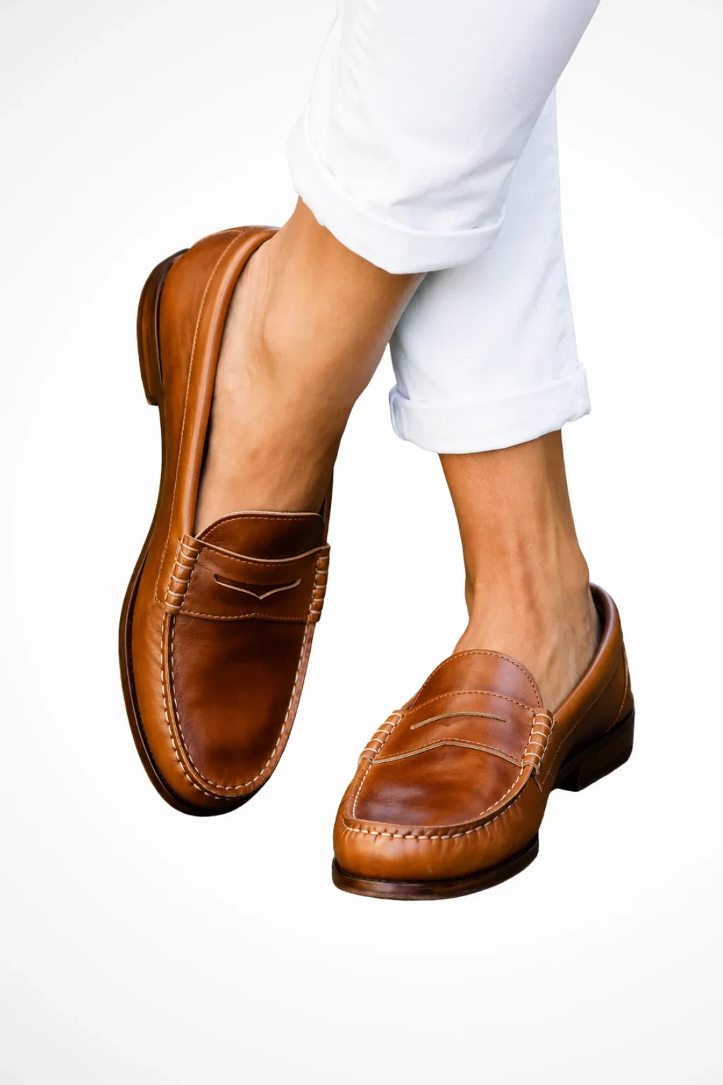 Womens Penny Loafer Shoes – Ladies Brown Leather Slip-On Comfort Loafers