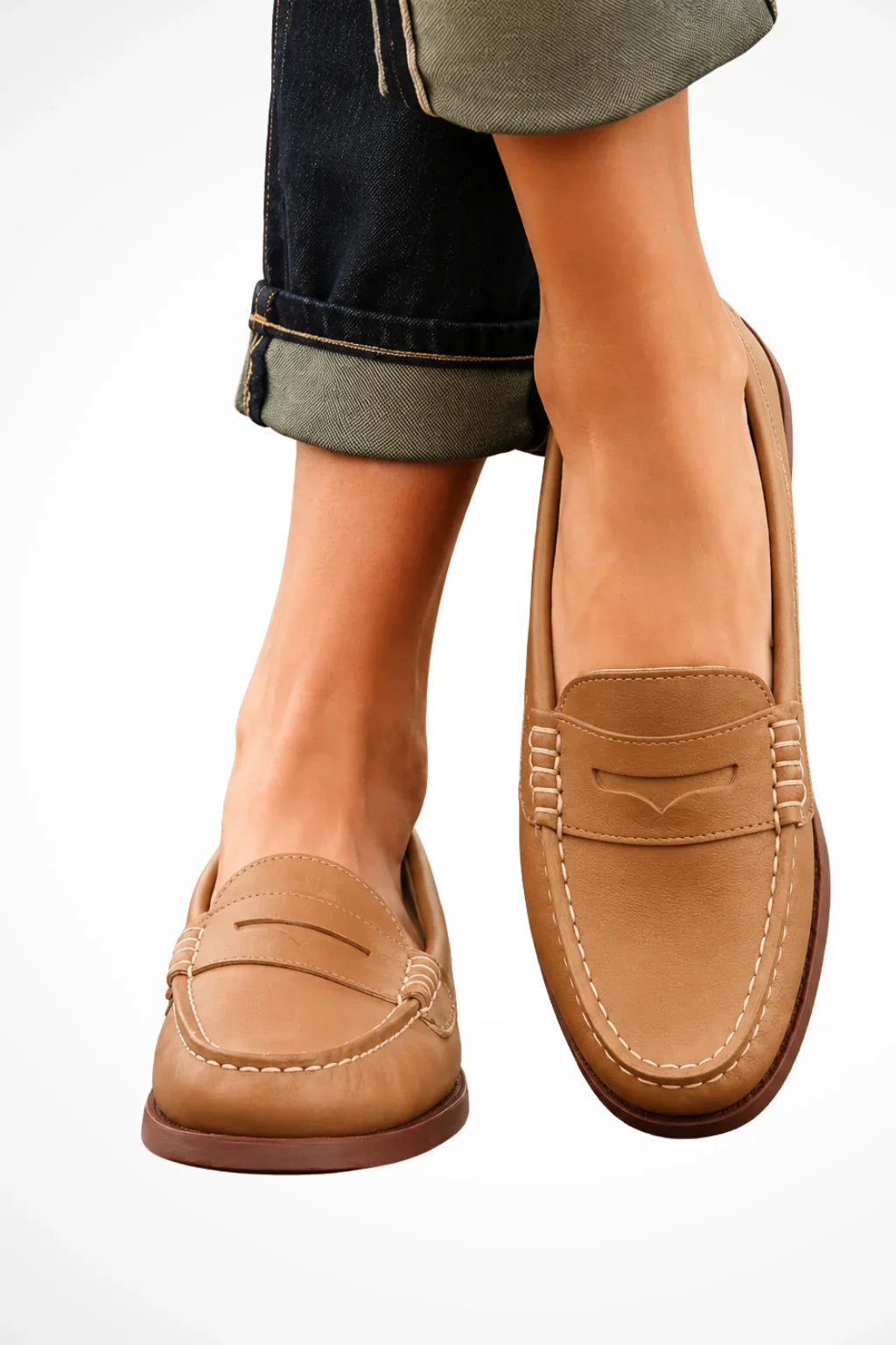 Womens Penny Loafer Shoes – Ladies Brown Leather Slip-On Comfort Loafers