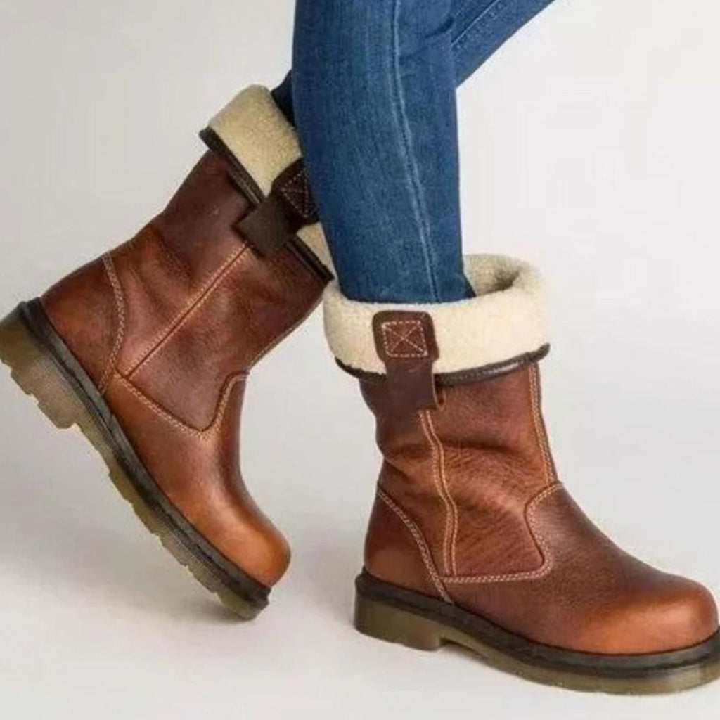 Women's Fleece-Lined Slip-On Ankle Boots – Warm Winter Boots in Brown