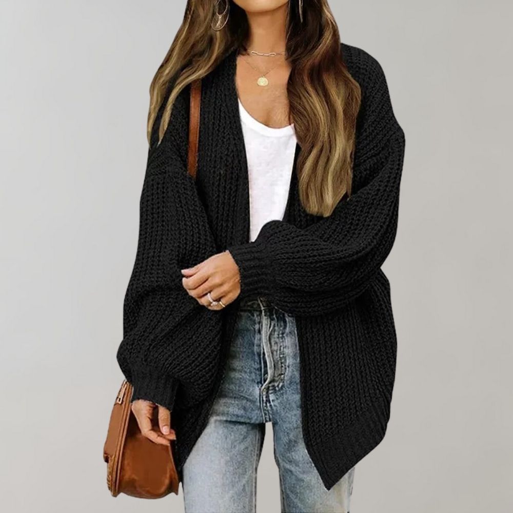 Women's Chunky Ribbed Knit Cardigan – Oversized Open-Front Batwing Sweater