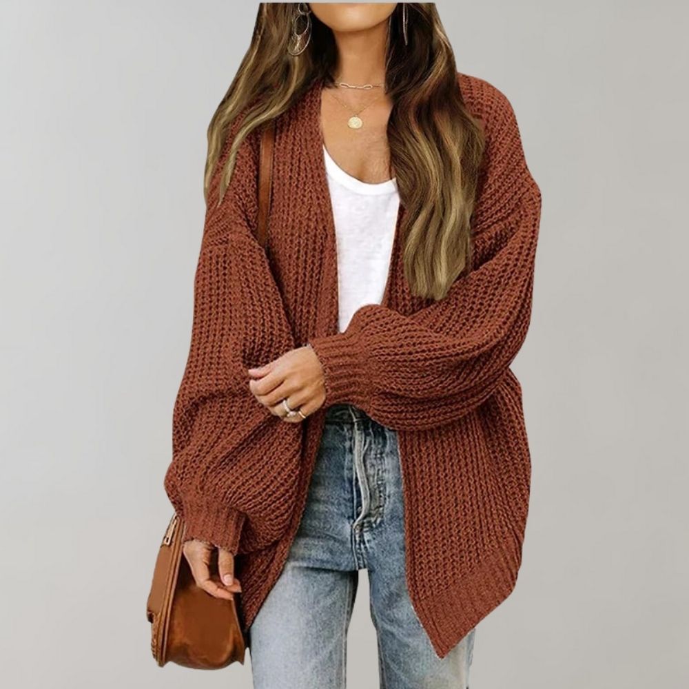 Women's Chunky Ribbed Knit Cardigan – Oversized Open-Front Batwing Sweater