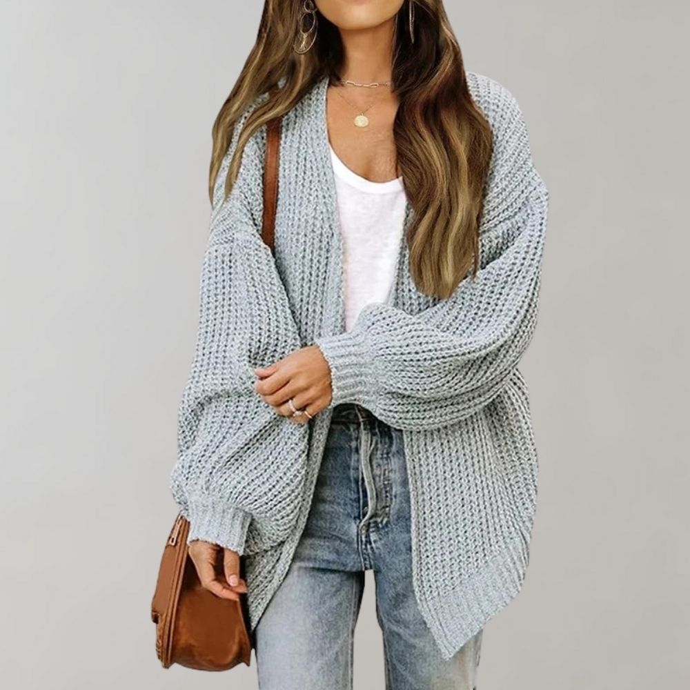 Women's Chunky Ribbed Knit Cardigan – Oversized Open-Front Batwing Sweater