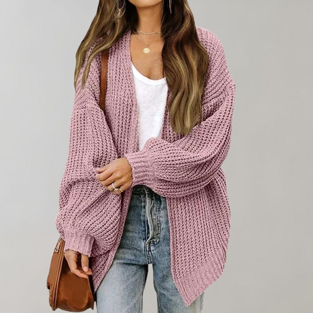 Women's Chunky Ribbed Knit Cardigan – Oversized Open-Front Batwing Sweater