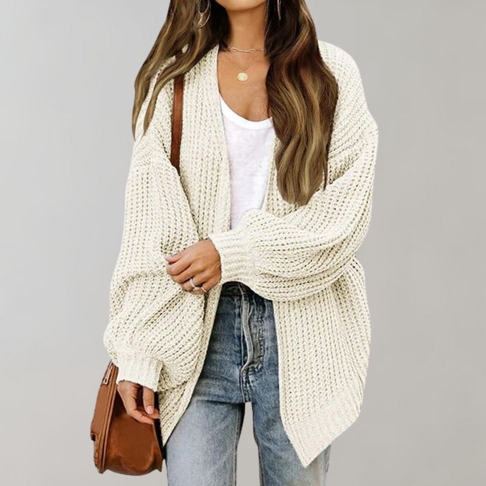 Women's Chunky Ribbed Knit Cardigan – Oversized Open-Front Batwing Sweater