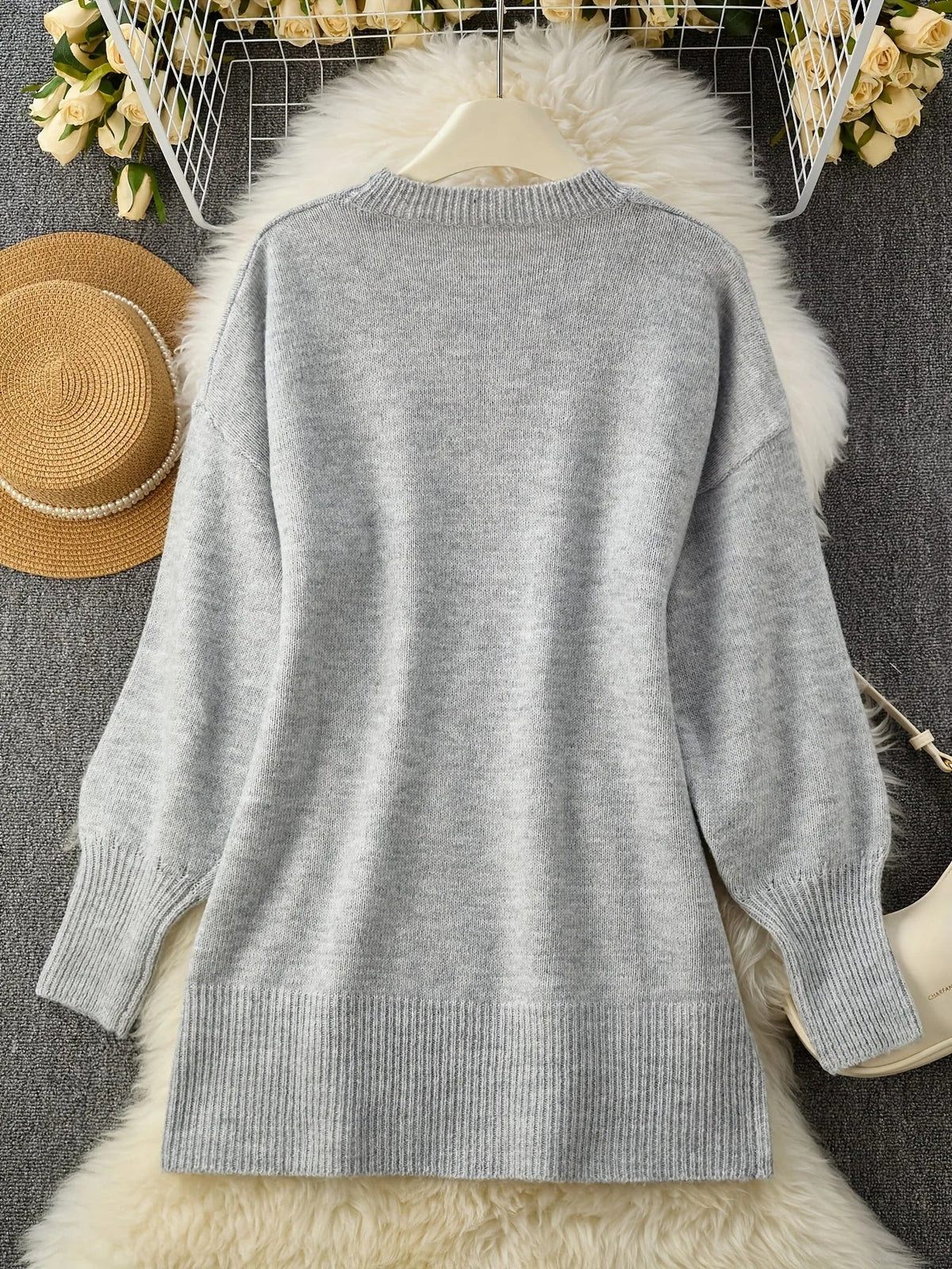 Women's Oversized Batwing Sweater – Asymmetric Hem Soft Knit Pullover