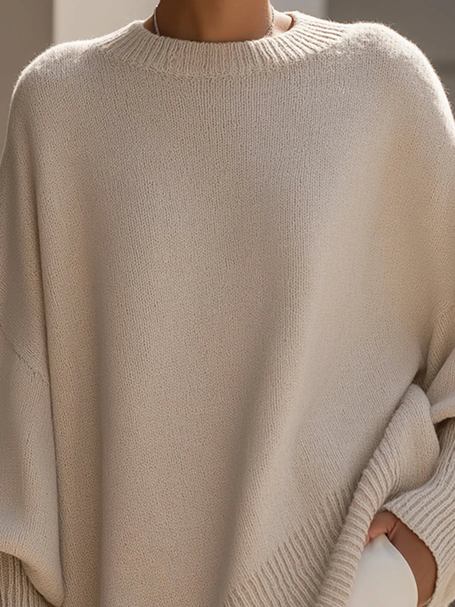 Women's Oversized Batwing Sweater – Asymmetric Hem Soft Knit Pullover