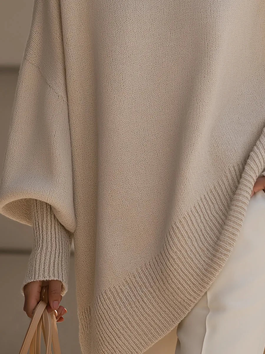 Women's Oversized Batwing Sweater – Asymmetric Hem Soft Knit Pullover