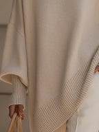Women's Oversized Batwing Sweater – Asymmetric Hem Soft Knit Pullover