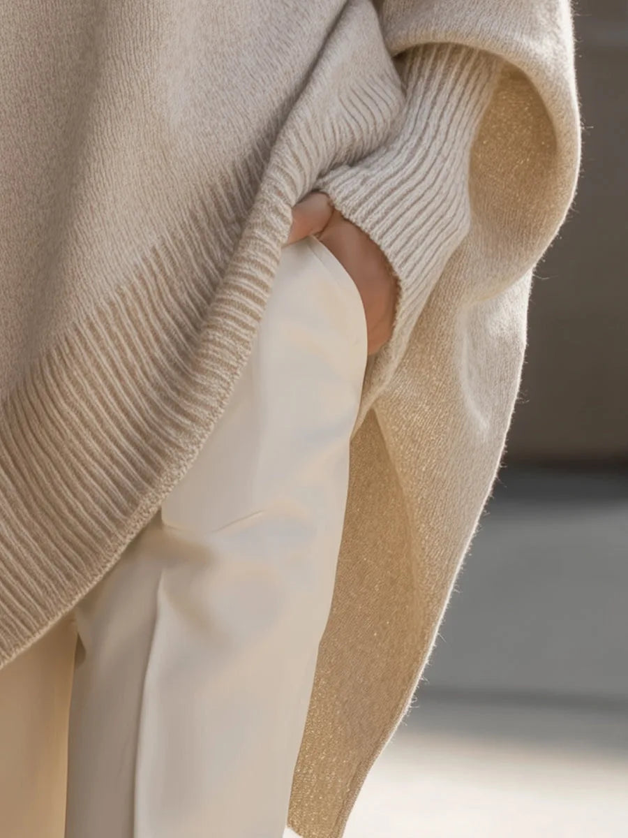 Women's Oversized Batwing Sweater – Asymmetric Hem Soft Knit Pullover