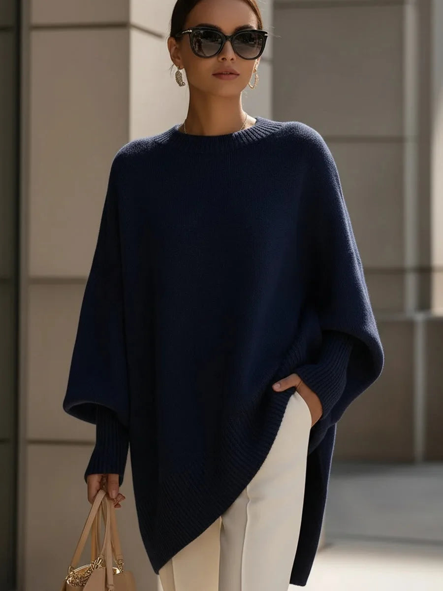 Women's Oversized Batwing Sweater – Asymmetric Hem Soft Knit Pullover