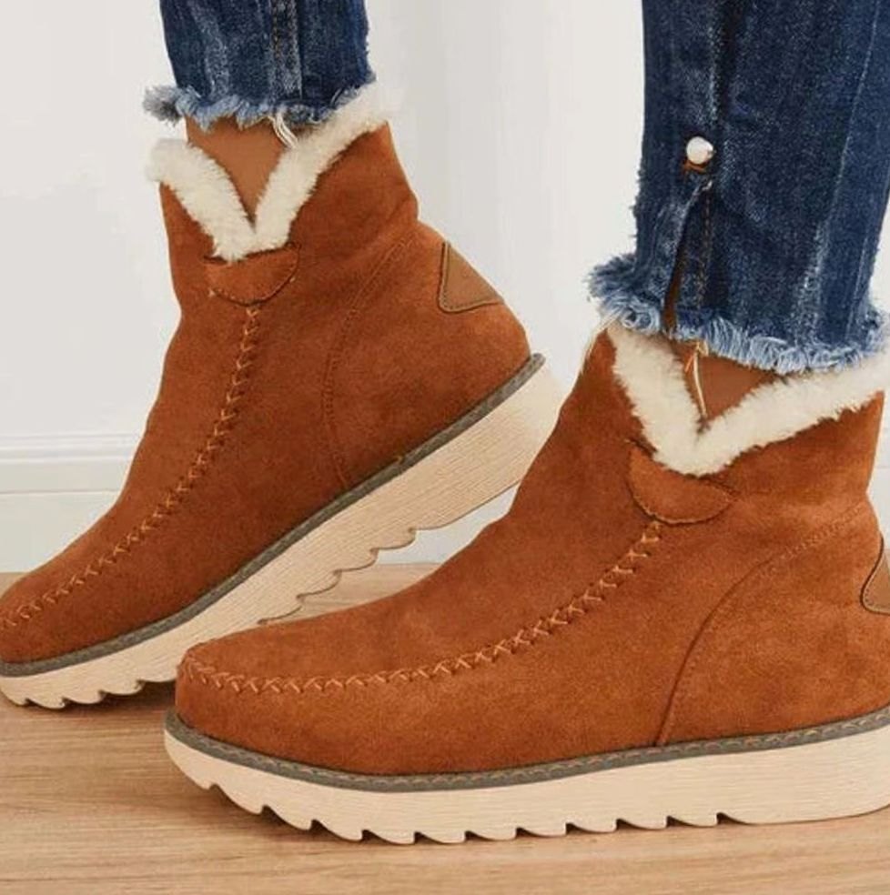 Women's Faux Fur Lined Ankle Boots – Warm Winter Booties with Non-Slip Sole