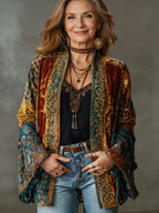 Women's Boho Print Kimono Jacket – Flowing Open Front Layering Cardigan