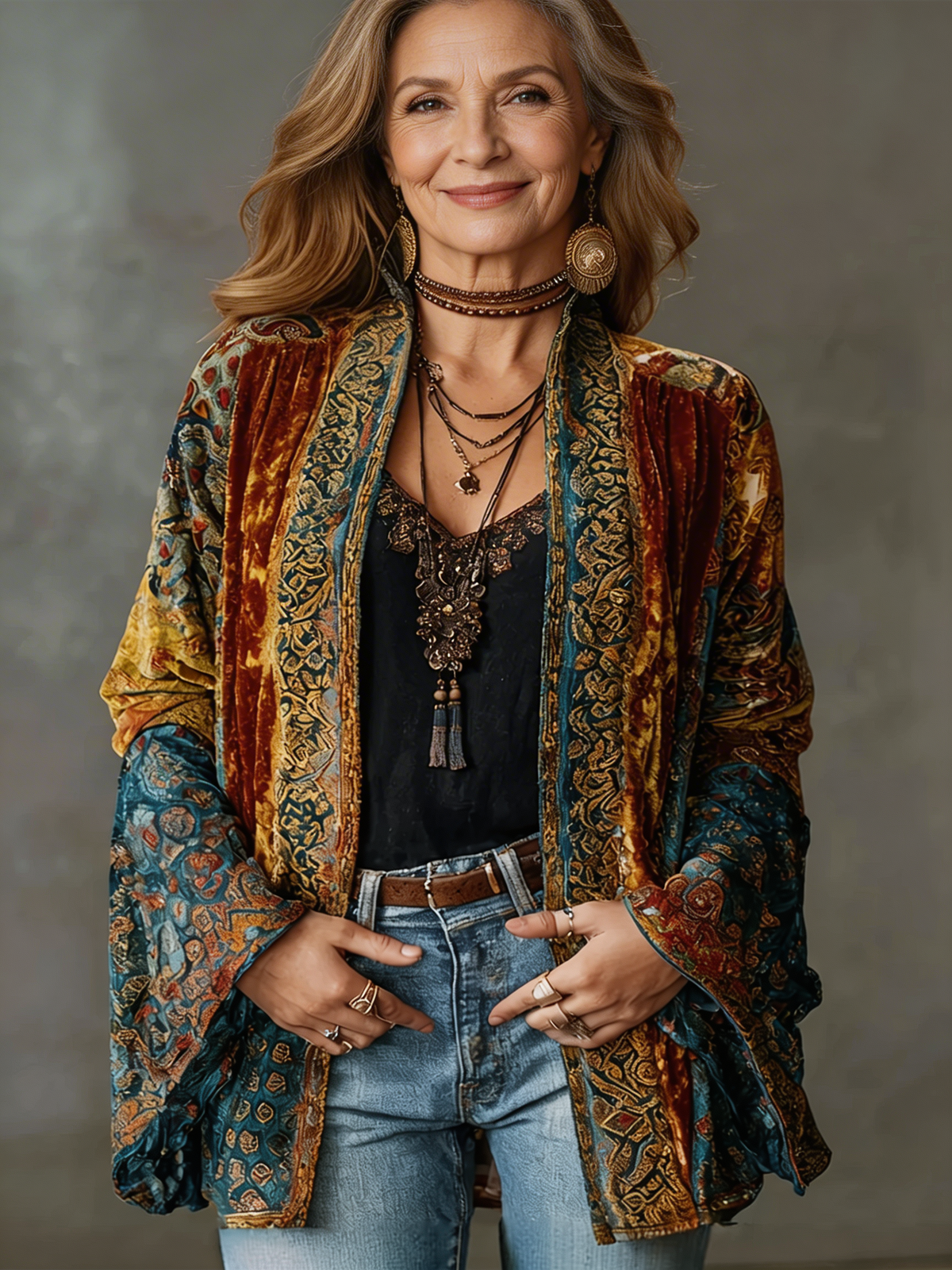 Women's Boho Print Kimono Jacket – Flowing Open Front Layering Cardigan