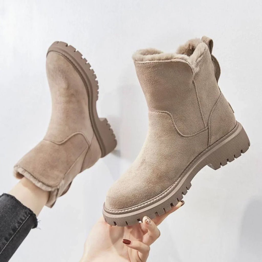 Women's Faux Fur Lined Snow Ankle Boots – Side Zip Flat Winter Boots